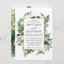 Waterverf Ivy Ferns Sage Foto Gold Wedding Kaart