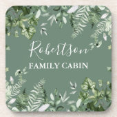 Waterverf Ivy Ferns Sage Green Family Cabin Bier Onderzetter (Voorkant)