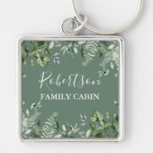 Waterverf Ivy Ferns Sage Green Family Cabin Sleutelhanger (Voorkant)