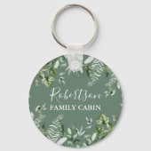 Waterverf Ivy Ferns Sage Green Family Cabin Sleutelhanger (Voorkant)