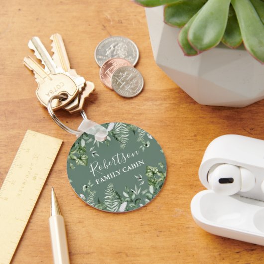 Waterverf Ivy Ferns Sage Green Family Cabin Sleutelhanger (Bureau)