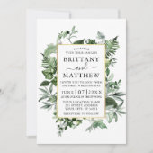 Waterverf Ivy Ferns Sage Green Gold Wedding Kaart (Voorkant)
