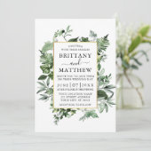 Waterverf Ivy Ferns Sage Green Gold Wedding Kaart (Staand voorkant)
