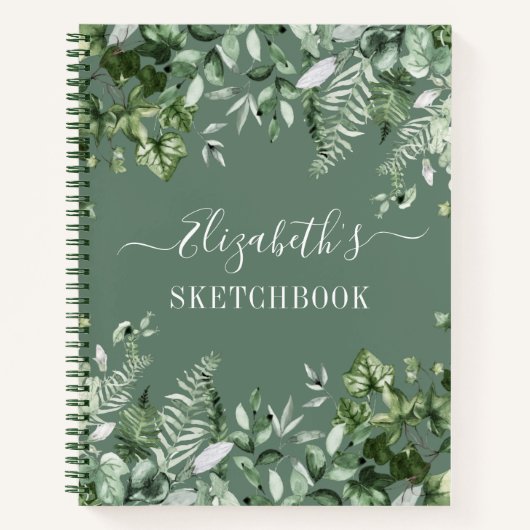 Waterverf Ivy Ferns Sage Green Sketchbook Notitieboek (Voorkant)