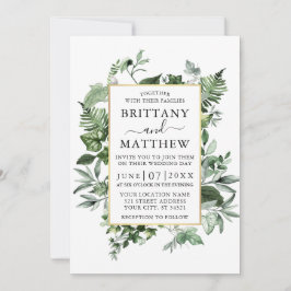 Waterverf Ivy Ferns Sage Greenery Gold Wedding Kaart