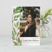 Waterverf Ivy Green Pink Plant Afstuderen Kaart (Staand voorkant)