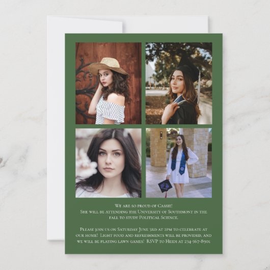 Waterverf Ivy Green Plant Afstuderen Aankondiging (Achterkant)