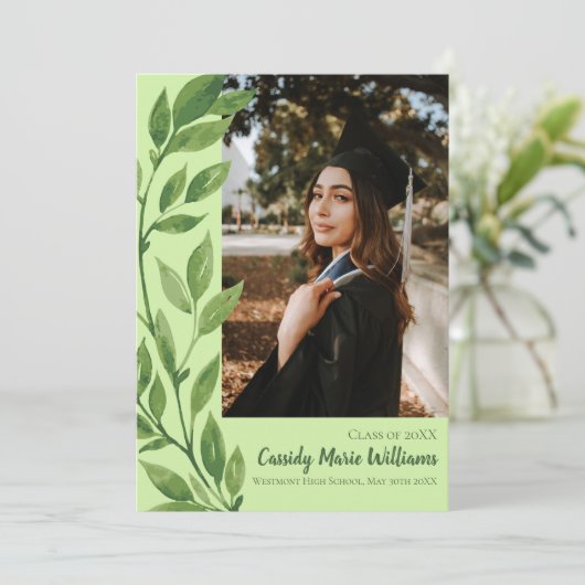 Waterverf Ivy Green Plant Afstuderen bekendmaking Kaart (Staand voorkant)