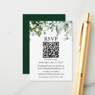 Waterverf Ivy Sage Ferns Green Wedding QR RSVP Informatiekaartje