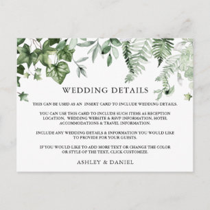 Waterverf Ivy Sage Ferns Wedding Details Kaart