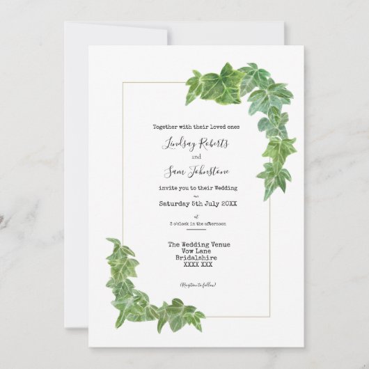 Waterverf Ivy Trim Wedding Invitation Kaart (Voorkant)