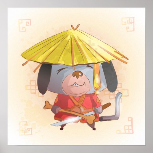 Waterverf jaar van de hond, Samurai Poster (Voorkant)