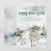 Waterverf Jaar van de Os | Chinees nieuwjaar Feestdagenkaart (Voorkant / Achterkant)