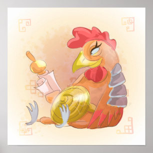 Waterverf Jaar van de Rooster, Samurai Poster