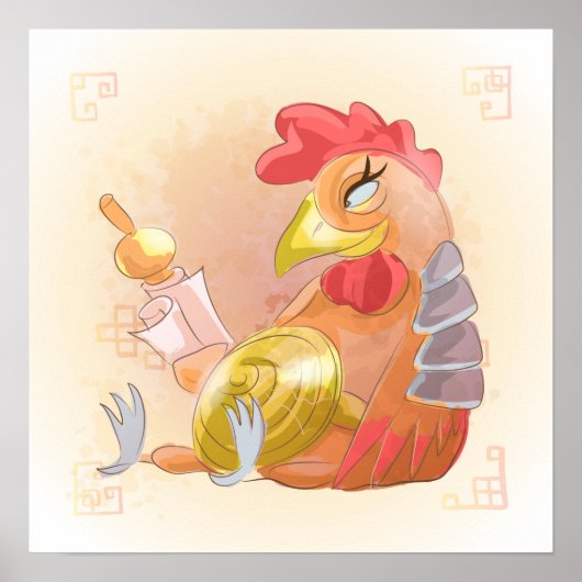 Waterverf Jaar van de Rooster, Samurai Poster (Voorkant)