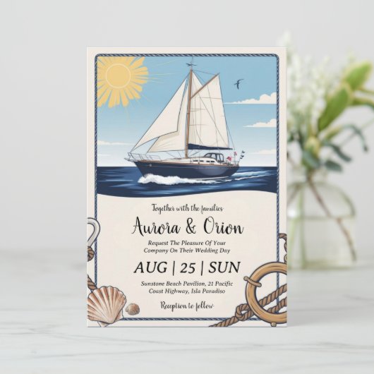 waterverf jacht huwelijksuitnodigingen kaart (Staand voorkant)