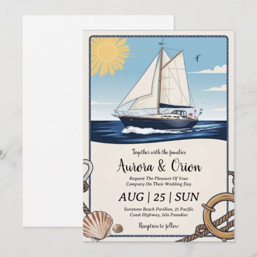 waterverf jacht huwelijksuitnodigingen kaart (Voorkant / Achterkant)