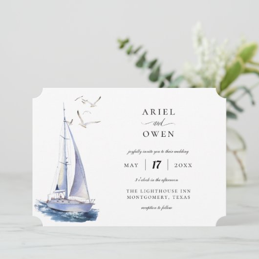 Waterverf Jacht Nautical Theme Weddenschap Kaart (Staand voorkant)
