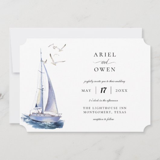 Waterverf Jacht Nautical Theme Weddenschap Kaart (Voorkant)
