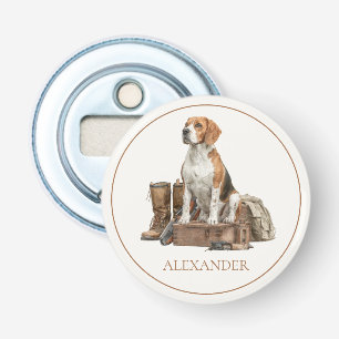 Waterverf jachthond in vintage stijl button flesopener