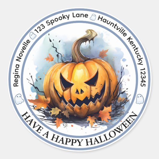 Waterverf Jack-o-lantaarn Envelope Seal Ronde Sticker (Voorkant)