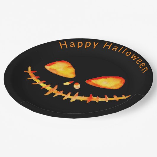 Waterverf Jack O' Lantern Face Halloween Papieren Bordje (Gekanteld)