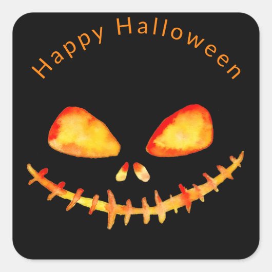 Waterverf Jack O' Lantern Face Halloween Vierkante Sticker (Voorkant)