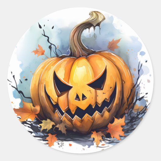 Waterverf Jack-o-lantern Ronde Sticker (Voorkant)