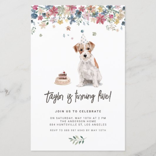 Waterverf Jack Russell Dog Verjaardagsuitnodiging (Voorkant)