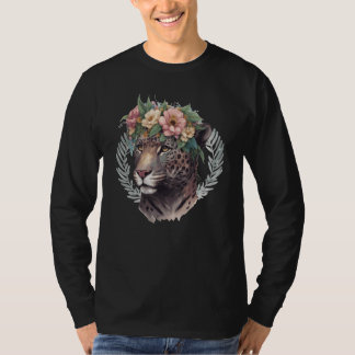 Waterverf Jaguar Bloemenkrans Wilde Kat T-shirt