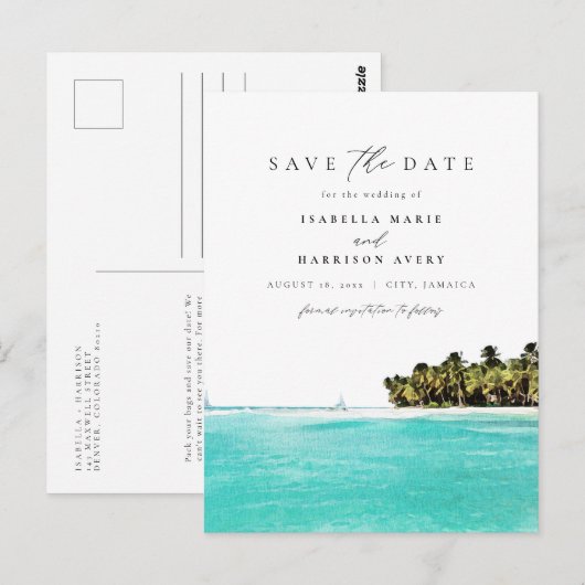 Waterverf Jamaica Beaches Tropisch Eiland Briefkaart (Voorkant / Achterkant)