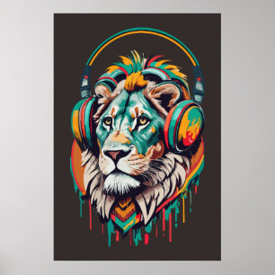 Waterverf Jamaica Leeuw Rasta Muziek Poster