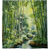 Waterverf japans bamboe bos douchegordijn (Voorkant)