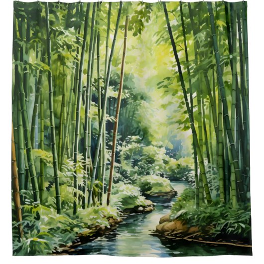 Waterverf japans bamboe bos douchegordijn (Voorkant)