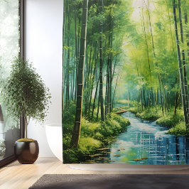 Waterverf japans bamboe bos douchegordijn