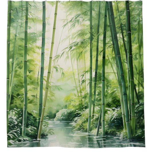Waterverf japans bamboe bos douchegordijn (Voorkant)