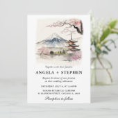 Waterverf Japans Fuji en Pagode Schilderachtig bru Kaart (Staand voorkant)