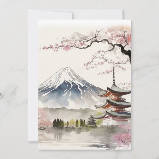 Waterverf Japans Fuji en Pagode Schilderachtig bru Kaart (Achterkant)