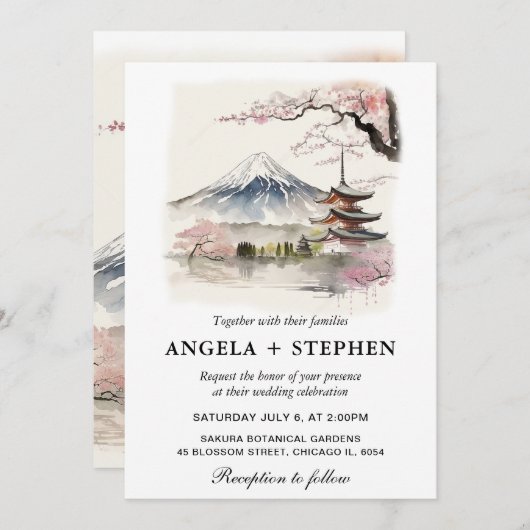 Waterverf Japans Fuji en Pagode Schilderachtig bru Kaart (Voorkant / Achterkant)