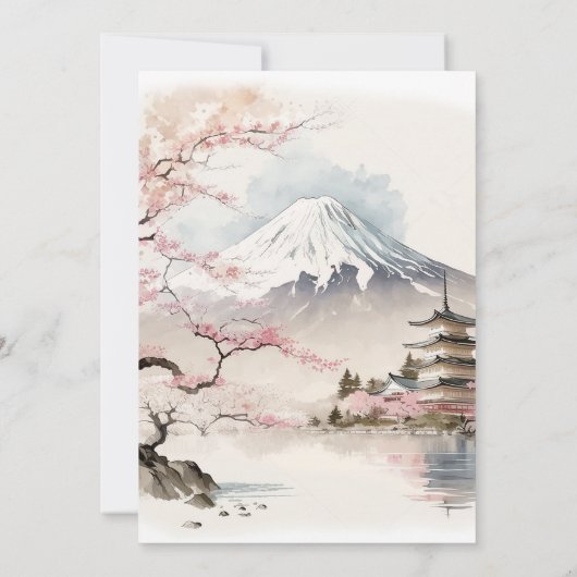 Waterverf Japans Fuji en Pagode Schilderachtig bru Kaart (Achterkant)