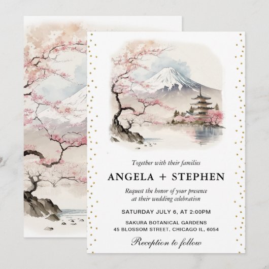 Waterverf Japans Fuji en Pagode Schilderachtig bru Kaart (Voorkant / Achterkant)