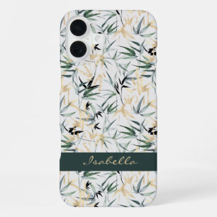 Waterverf Japans Groen Goud Bamboe Patroon iPhone 16 Plus Hoesje