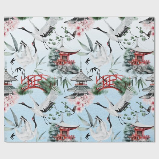 Waterverf Japans herons Cadeaupapier (Vlak)