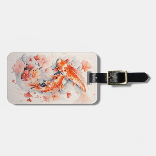 Waterverf japans koi en bloemig Bagagelabel (Voorkant horizontaal)