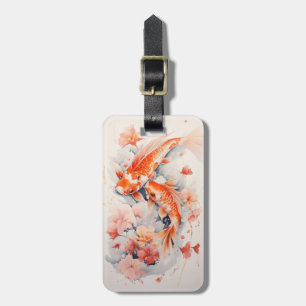 Waterverf japans koi en bloemig Bagagelabel