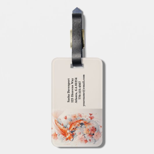 Waterverf japans koi en bloemig Bagagelabel (Achterkant verticaal)