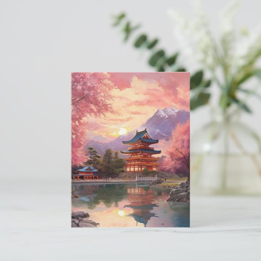 Waterverf Japans Landschap Achtergrond Briefkaart (Staand voorkant)