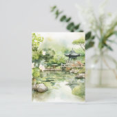 Waterverf Japans Landschap Achtergrond Feestdagenkaart (Staand voorkant)
