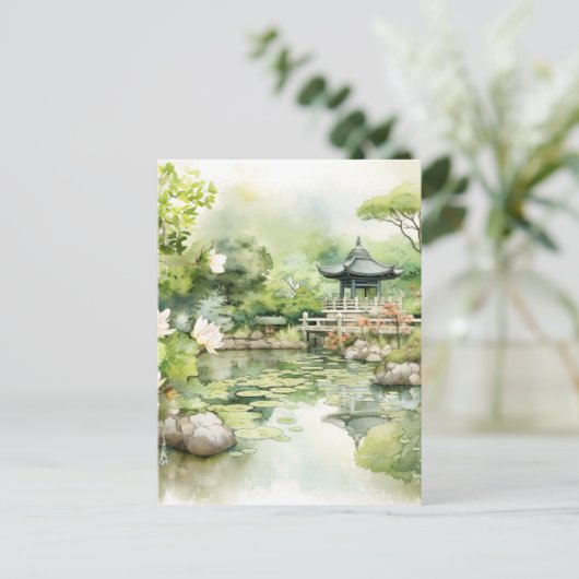 Waterverf Japans Landschap Achtergrond Feestdagenkaart (Staand voorkant)
