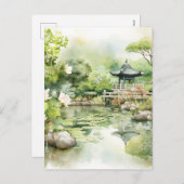 Waterverf Japans Landschap Achtergrond Feestdagenkaart (Voorkant / Achterkant)